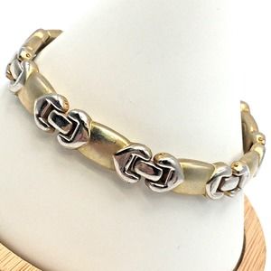 Vintage Matte Gold Tone and Silver Tone Panel Link and Panther Link Bracelet